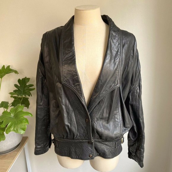 Matin Jackets & Blazers - Vintage Oversized Leather Bomber Jacket Black
